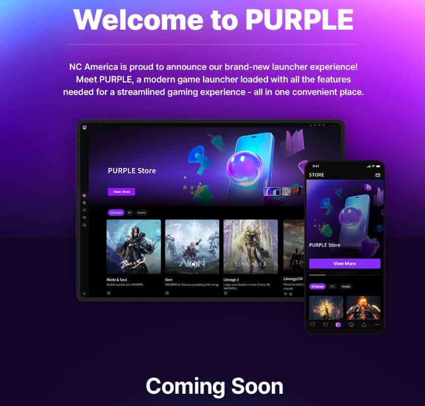 NCSOFT America announced the introduction of the Purple launcher in NCSOFT America announced the introduction of the Purple launcher in the global versions of some games