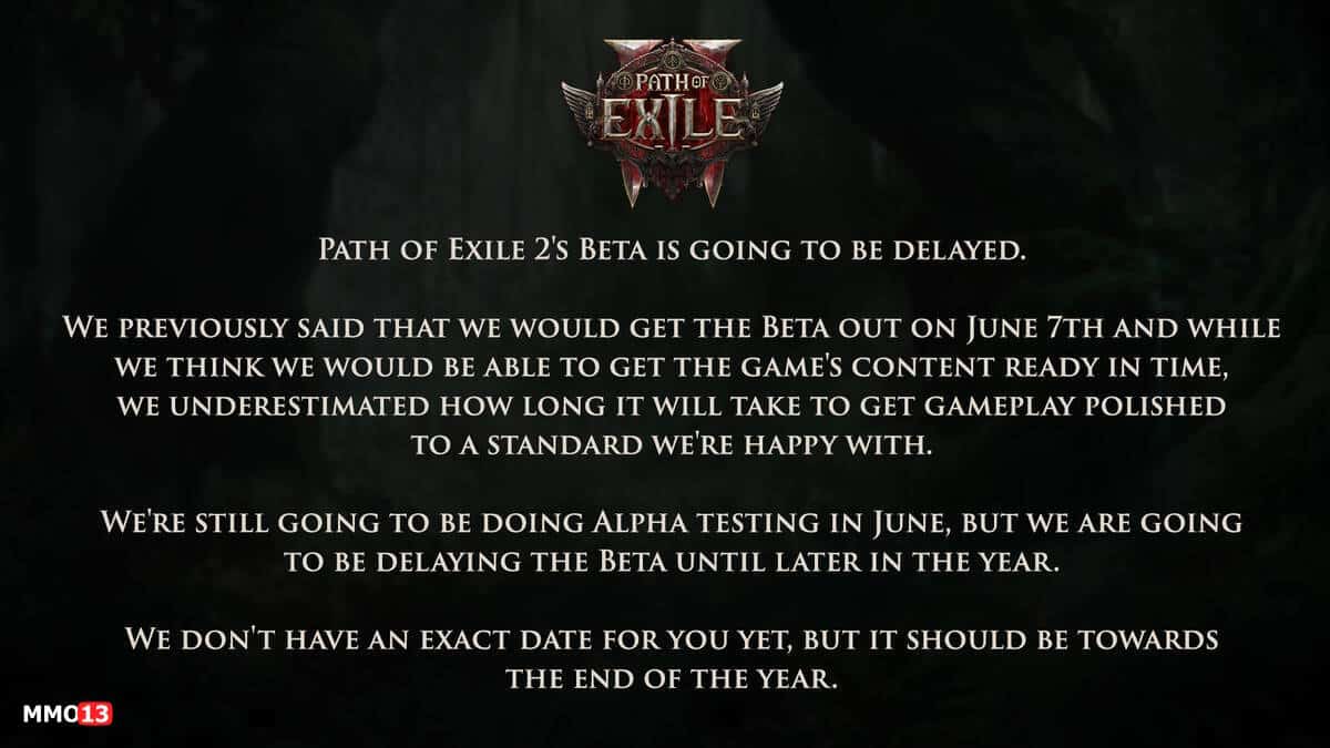 Path of Exile 2 Beta Test Postponed Until End of Path of Exile 2 Beta Test Postponed Until End of Year, but Alpha Test Will Happen in June